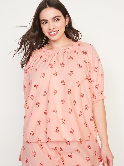 Image number 5 showing, Puff-Sleeve Floral Swing Pajama Top