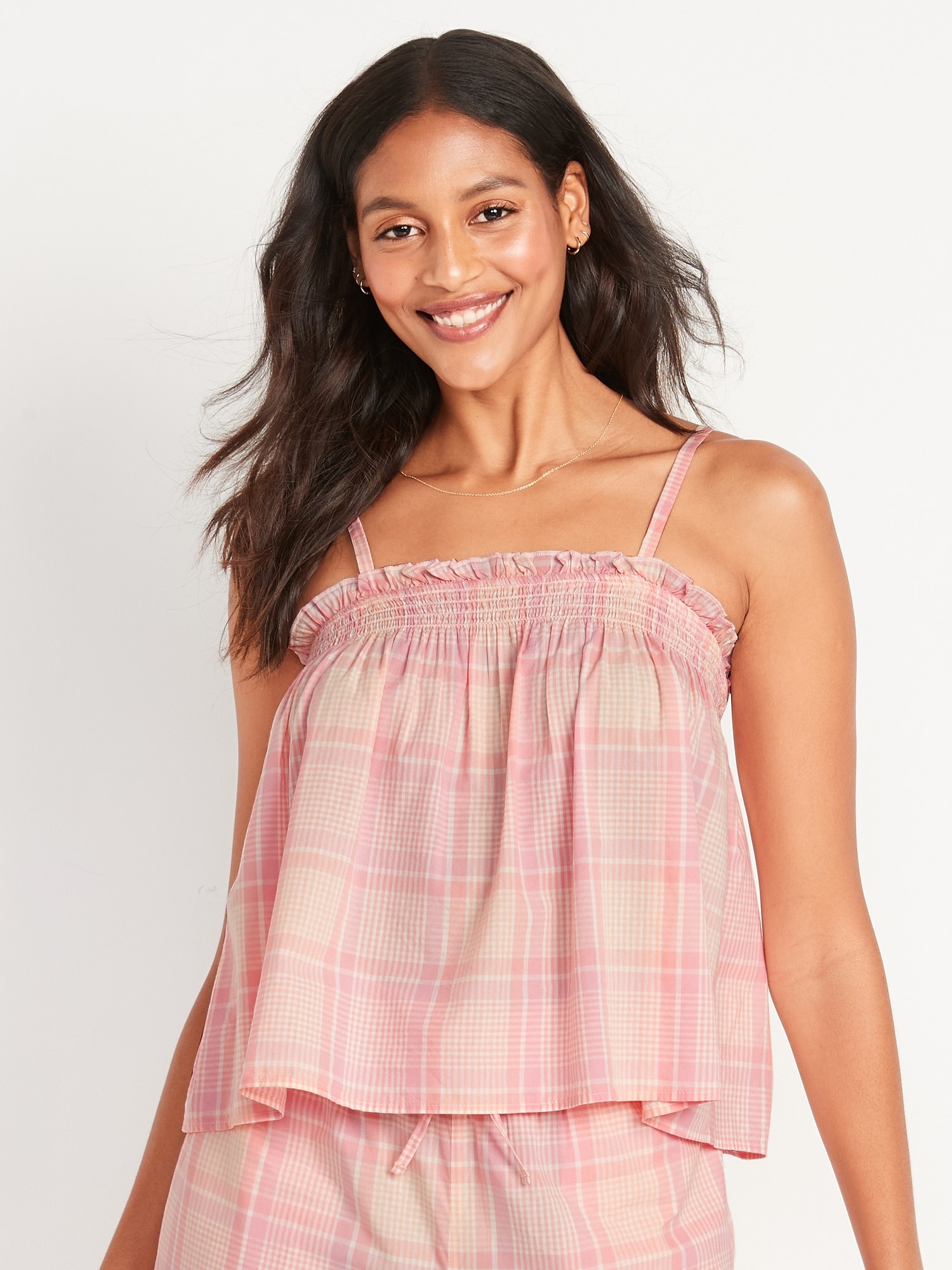 Ruffle-Strap Cami Top in Gingham