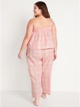 High-Waisted Cropped Smocked Plaid Pajama Pants