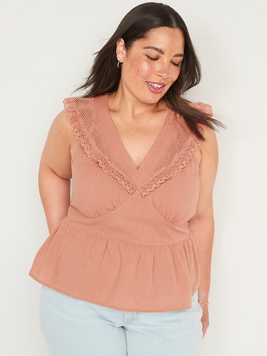 Image number 7 showing, Flutter-Sleeve Crochet Lace Tie-Back Top for Women