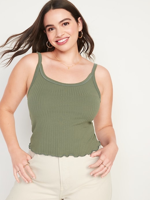 Fitted Cropped Lettuce Edge Rib Knit Tank Top For Women Old Navy 9958