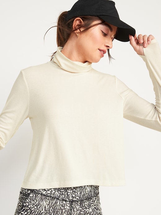 Image number 1 showing, UltraLite Performance Cropped Ribbed Turtleneck Top
