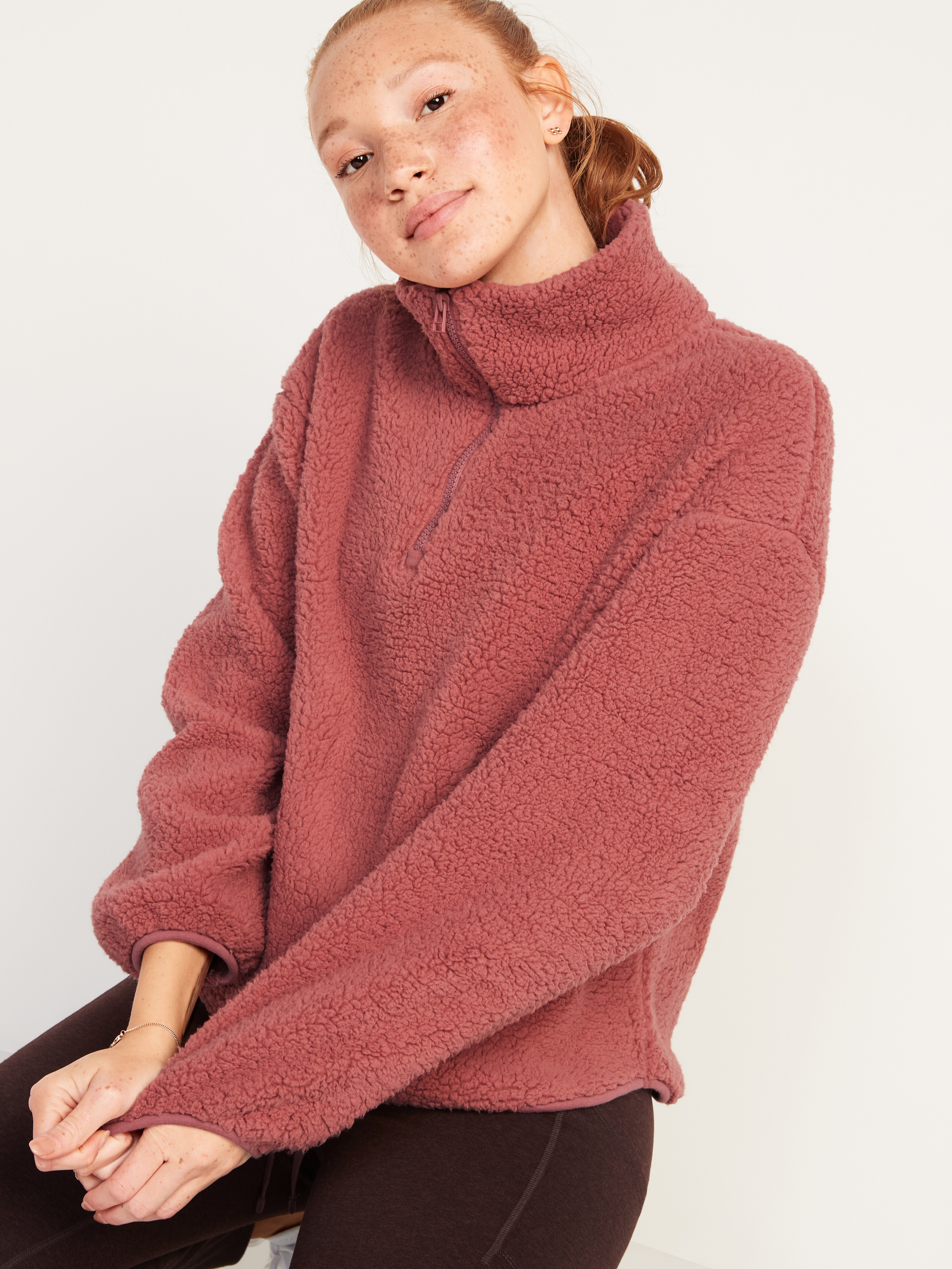 Cozy Sherpa Quarter-Zip Pullover Sweater for Women | Old Navy
