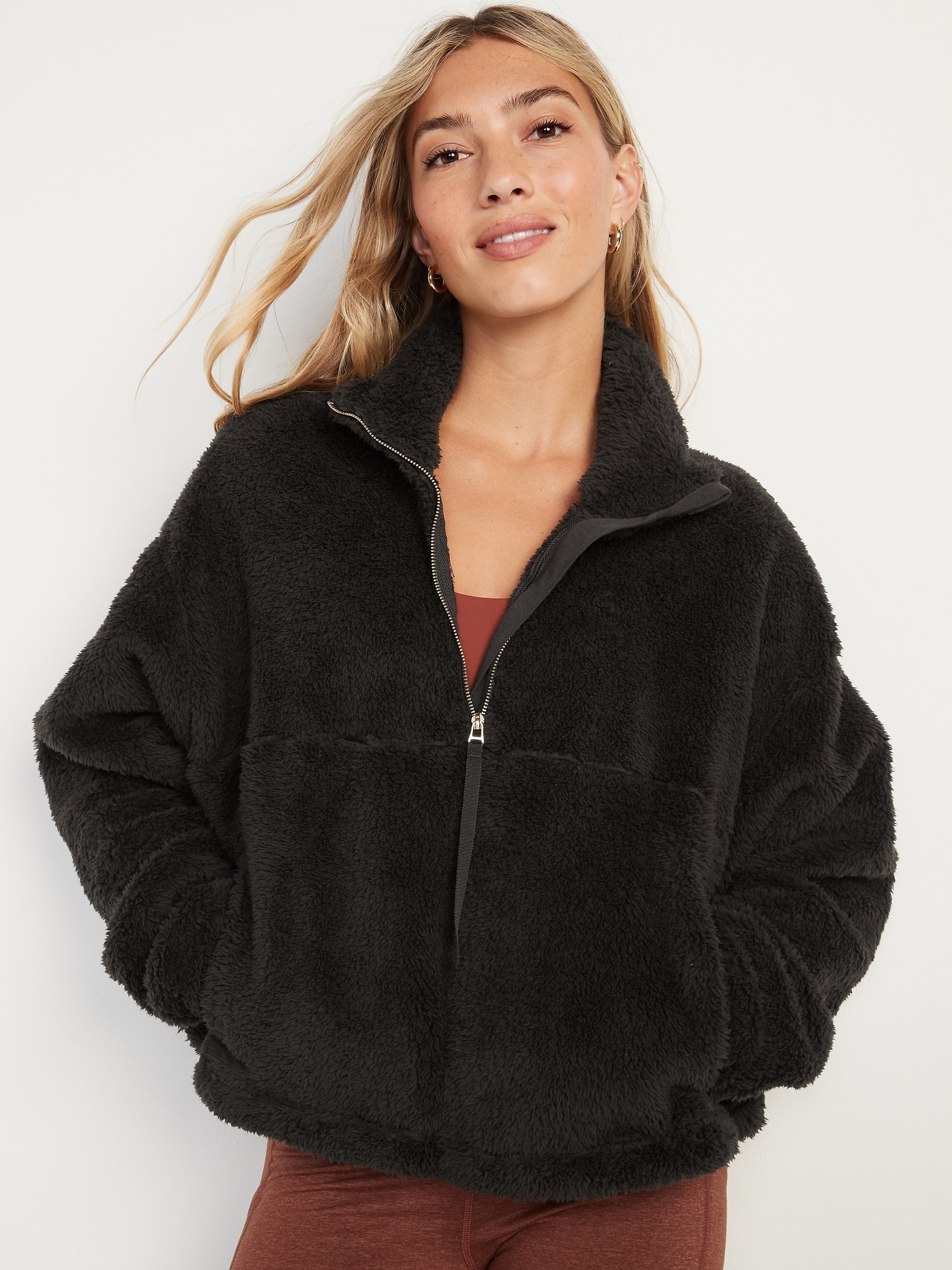 High-Neck Half-Zip Sherpa Sweatshirt for Women