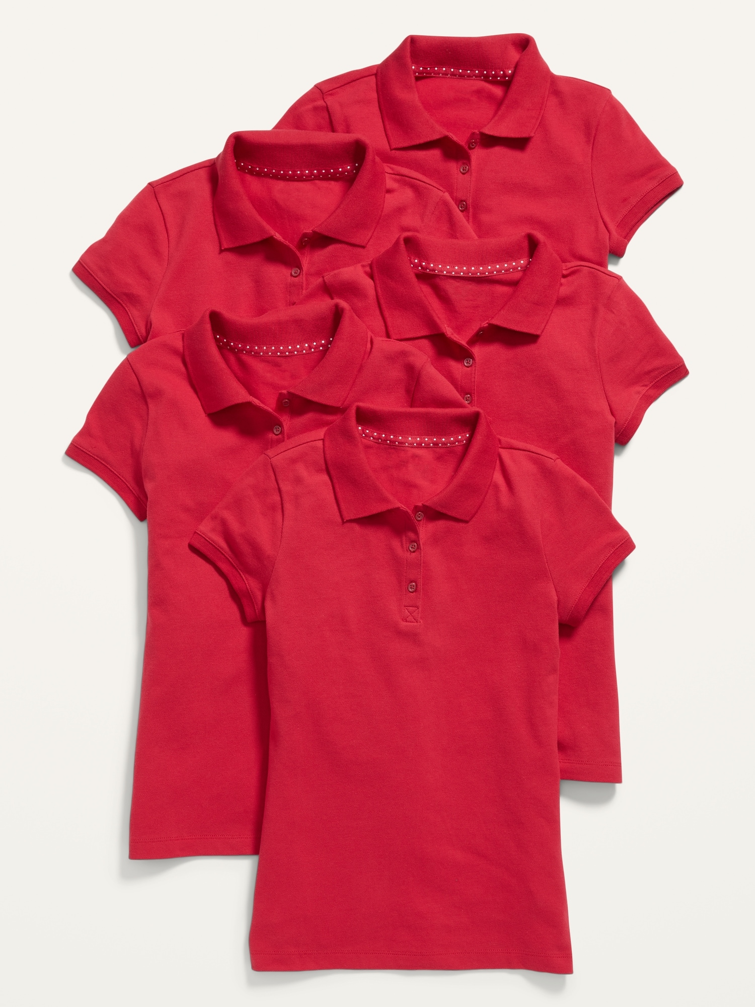 Old Navy Uniform Pique Polo Shirt 5-Pack for Girls red. 1