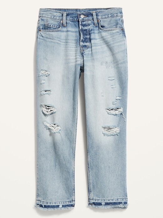 Image number 4 showing, High-Waisted Slouchy Straight Distressed Cut-Off Non-Stretch Jeans for Women