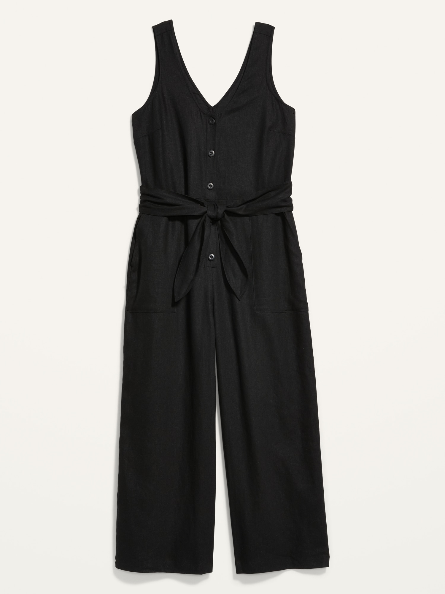 Sleeveless Cropped Linen-Blend Belted Jumpsuit for Women | Old Navy