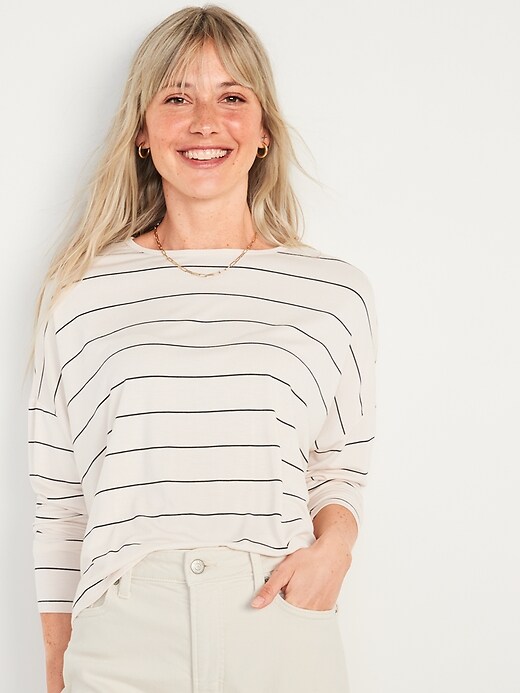Oversized Luxe Striped Long-Sleeve T-Shirt for Women | Old Navy
