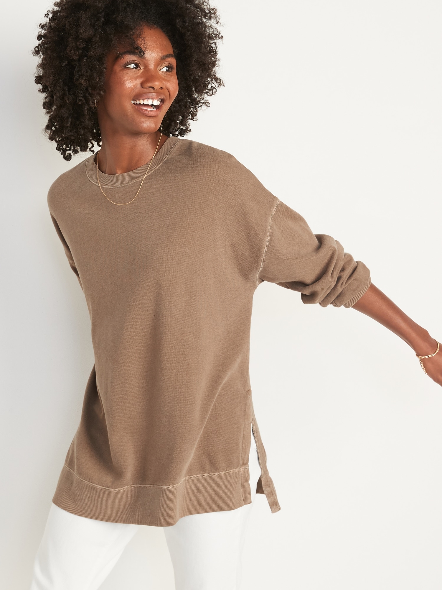 Vintage Long-Sleeve Garment-Dyed French-Terry Tunic Sweatshirt