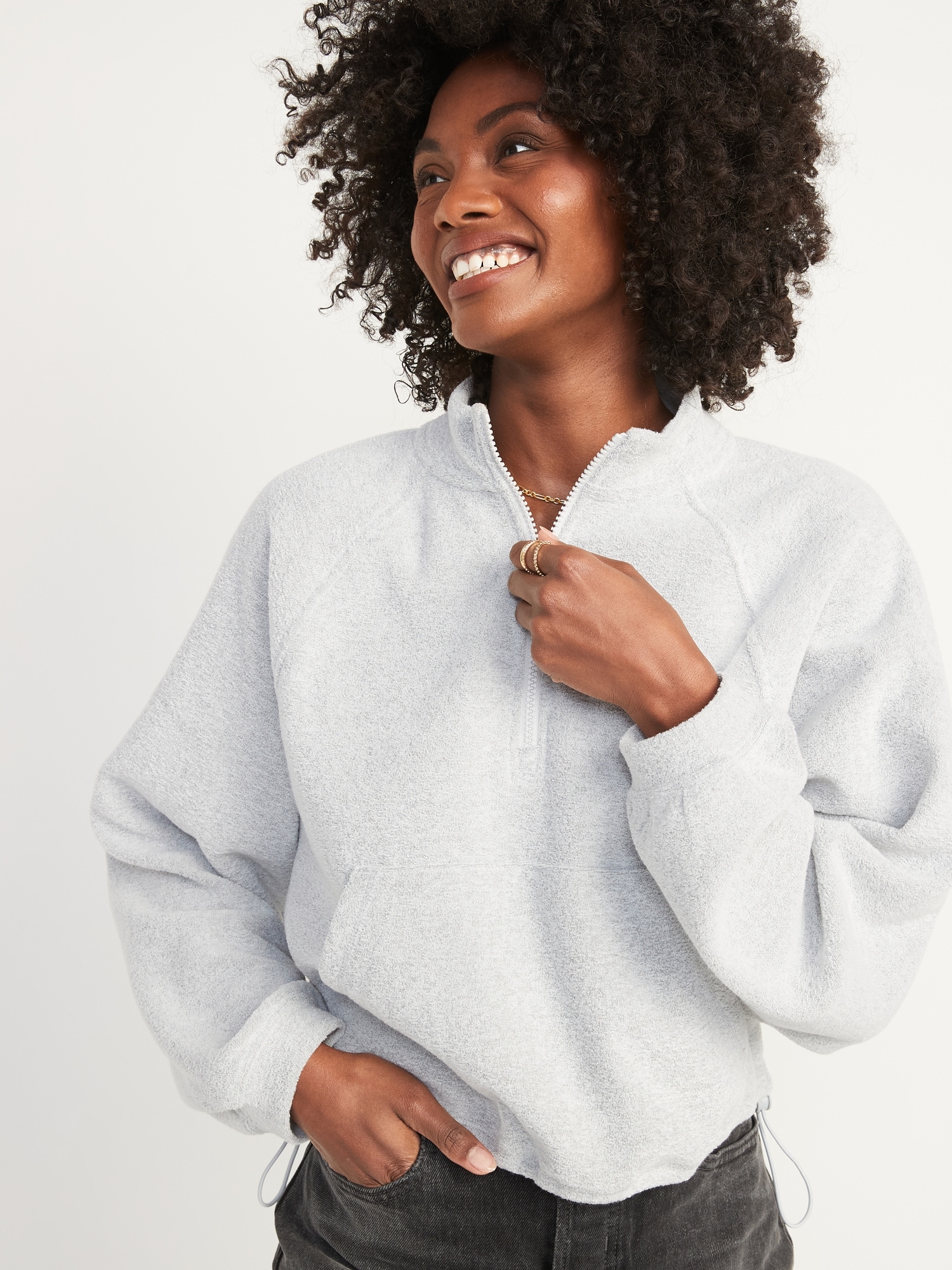 Long-Sleeve Quarter-Zip Oversized Textured Sweatshirt | Old Navy