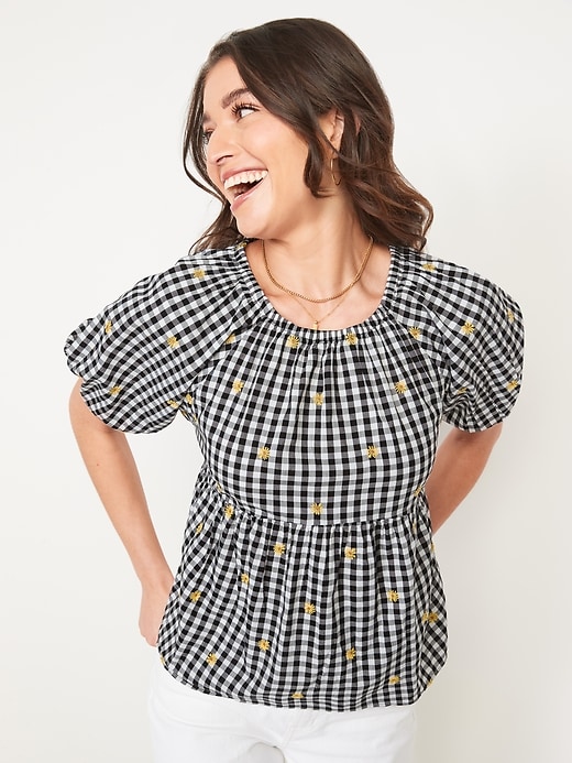Image number 1 showing, Patterned Puff-Sleeve Swing Top for Women