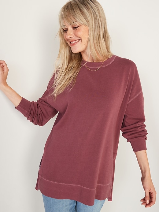 Oldnavy Vintage Long-Sleeve Garment-Dyed French-Terry Tunic Sweatshirt for Women