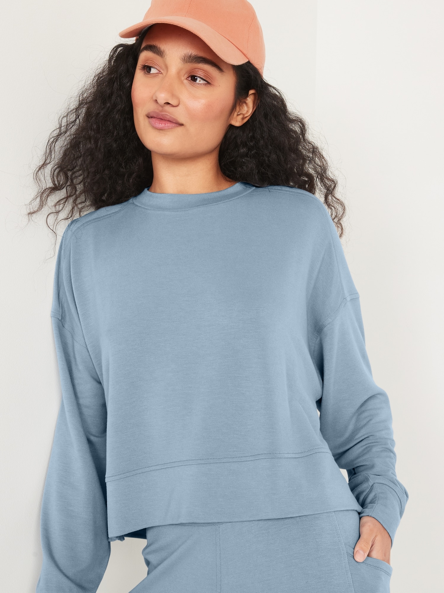 Long-Sleeve Live-In Cropped French-Terry Sweatshirt for Women