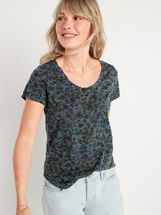 Image number 1 showing, EveryWear Overdyed Floral-Print Scoop-Neck T-Shirt