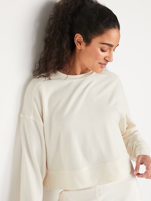 Image number 1 showing, Long-Sleeve Live-In Cropped French-Terry Sweatshirt for Women