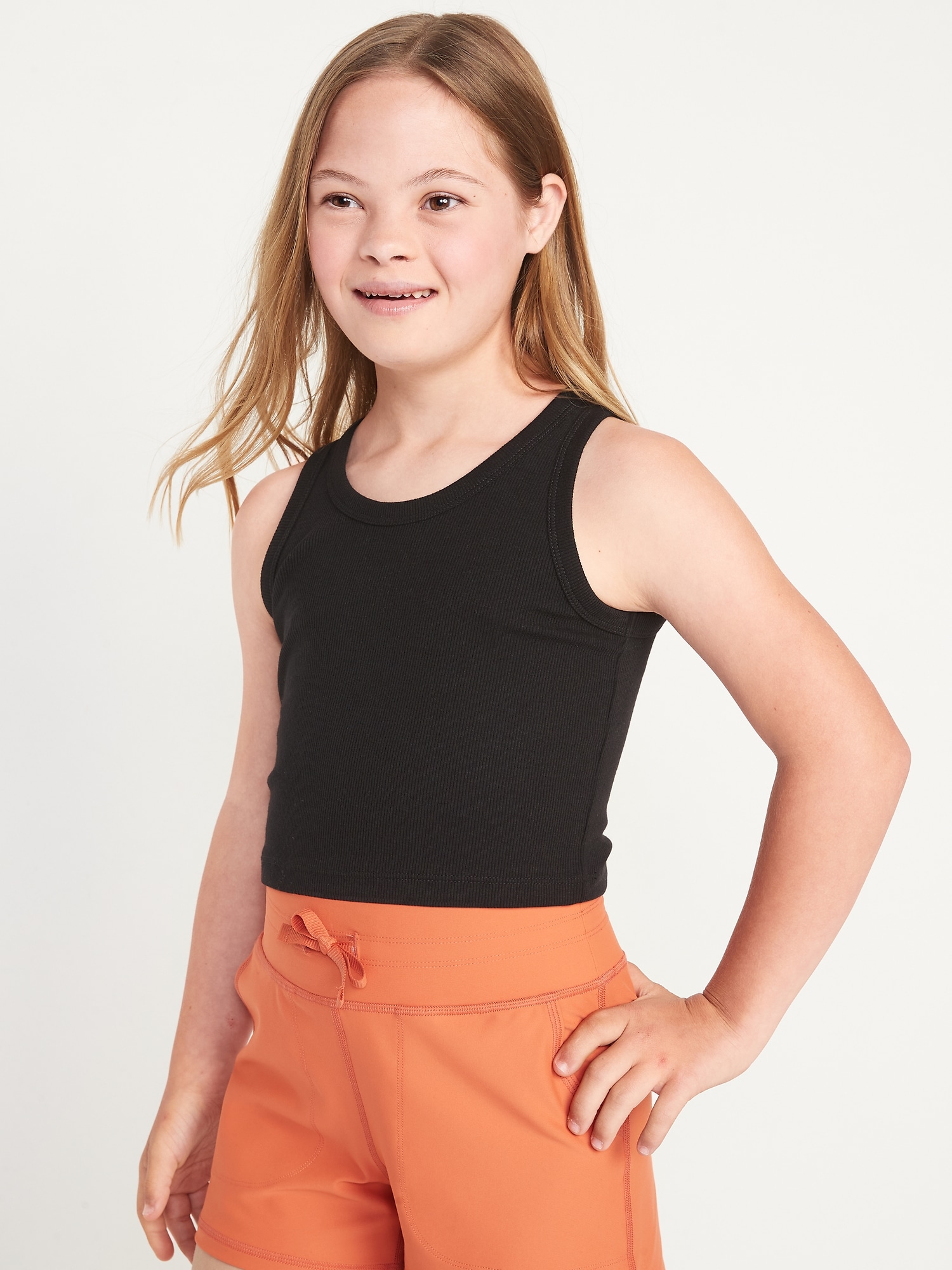 Old Navy Cropped UltraLite Rib-Knit Performance Tank for Girls black. 1