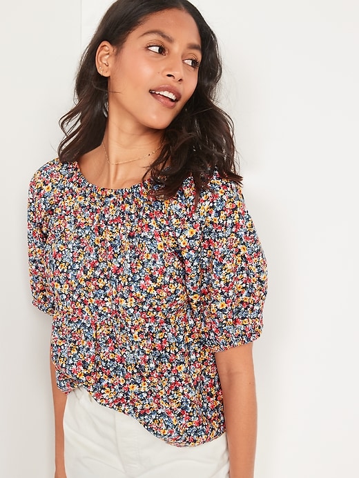 Oldnavy Floral-Print Puff-Sleeve Babydoll Top for Women