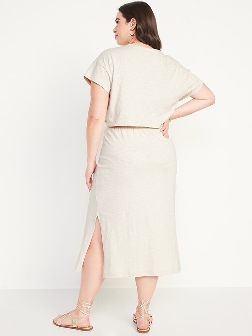Image number 6 showing, Waist-Defined Short-Sleeve Cutout Slub-Knit Midi Dress for Women