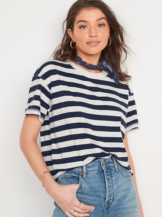 Image number 1 showing, Short-Sleeve Vintage Striped Easy T-Shirt for Women