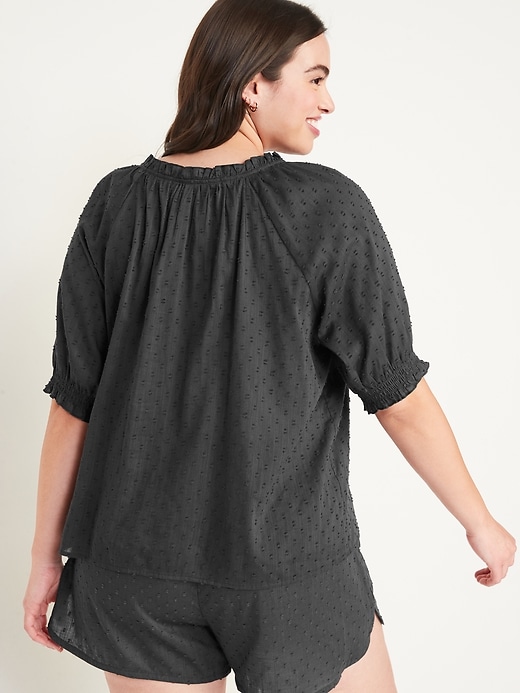 Image number 6 showing, Textured Clip-Dot Smocked-Sleeve Pajama Top