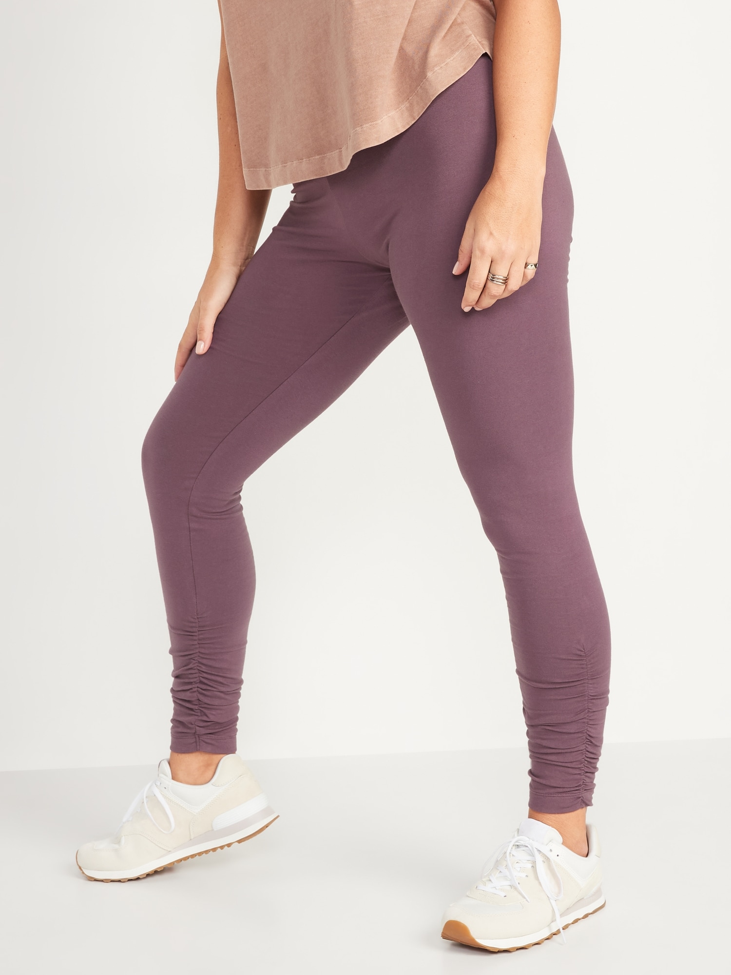 High-Waisted Ruched Ankle-Length Leggings for Women