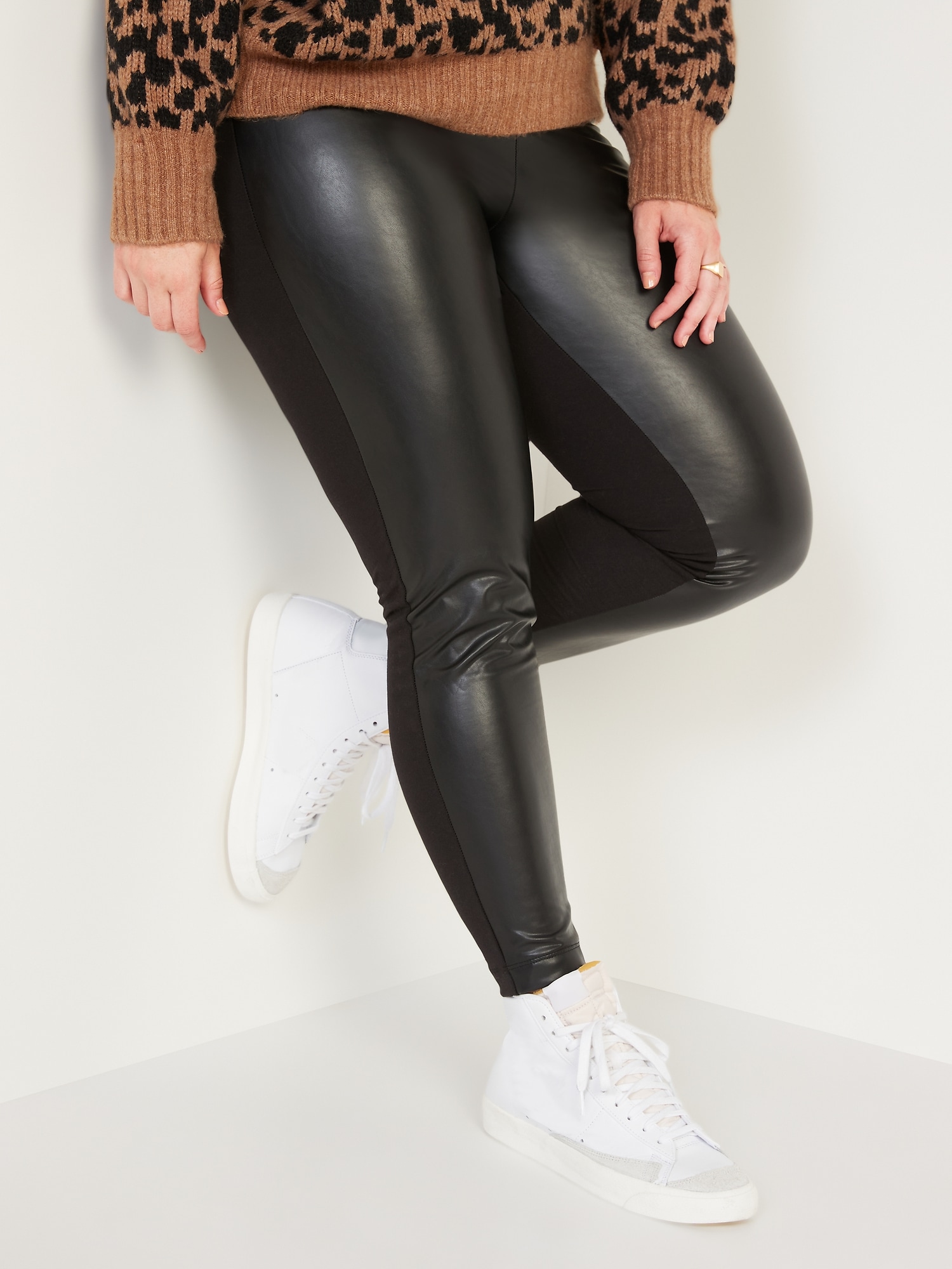 Pamela Beige Vegan Leather Leggings - ShopperBoard