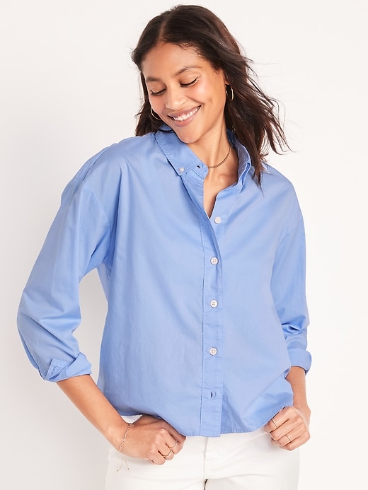 Image number 1 showing, Long-Sleeve Cropped Boyfriend Shirt