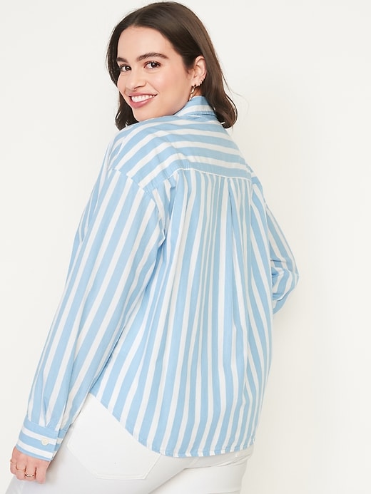 Image number 6 showing, Long-Sleeve Oversized Cropped Striped Boyfriend Shirt for Women