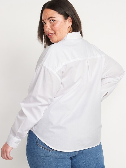 Image number 8 showing, Long-Sleeve Cropped Boyfriend Shirt for Women