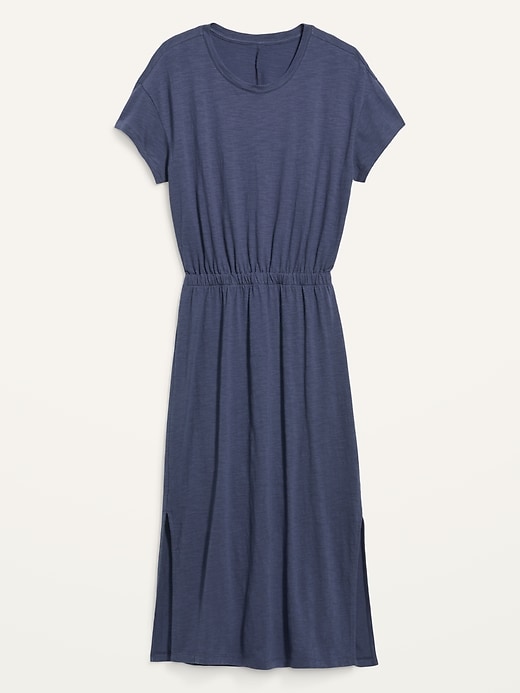 Image number 4 showing, Waist-Defined Short-Sleeve Cutout-Back Slub-Knit Midi Dress for Women