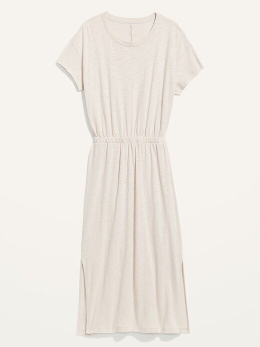 Image number 4 showing, Waist-Defined Short-Sleeve Cutout Slub-Knit Midi Dress for Women