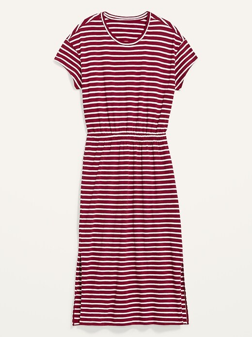 Image number 4 showing, Waist-Defined Short-Sleeve Striped Cutout-Back Midi Dress for Women