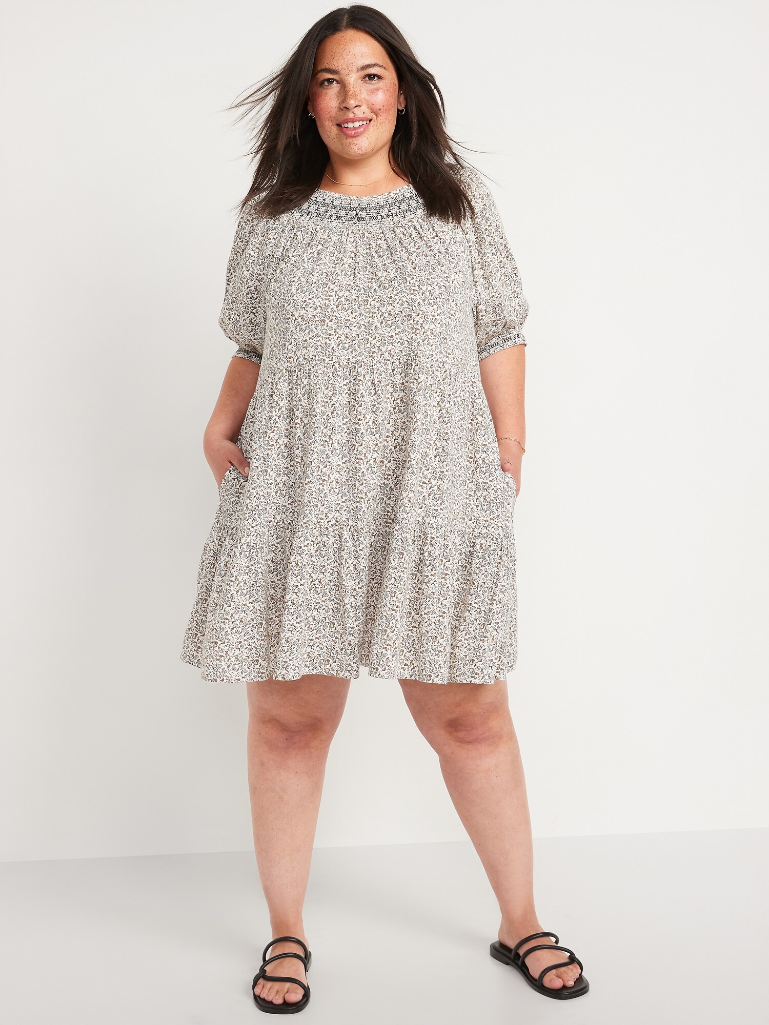 Puff-Sleeve Embroidered Smocked Mini Swing Dress | Old Navy