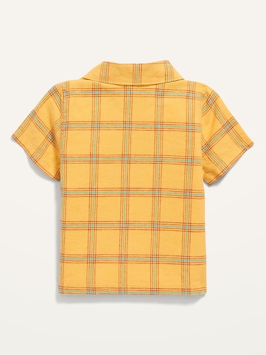 View large product image 2 of 2. Plaid Linen-Blend Short-Sleeve Camp Shirt for Baby