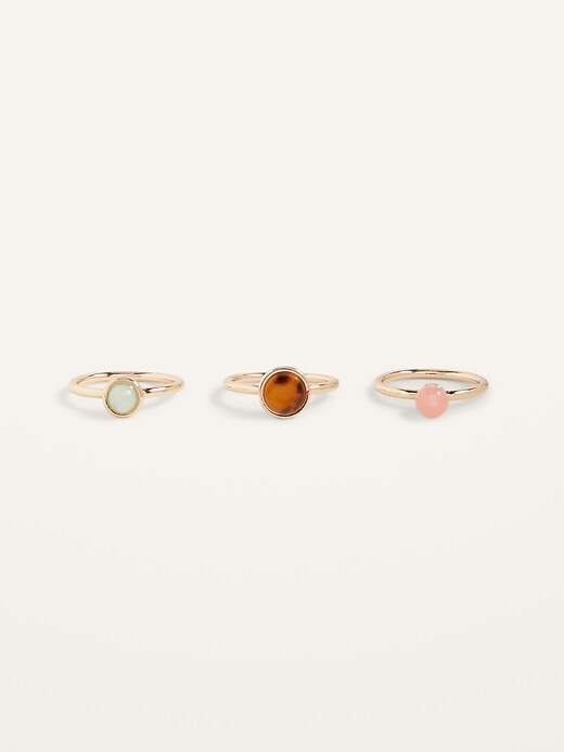 View large product image 1 of 1. Gold-Toned Mixed-Stone Rings 3-Pack for Women