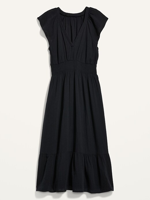 Image number 4 showing, Waist-Defined Flutter-Sleeve Smocked Midi Dress
