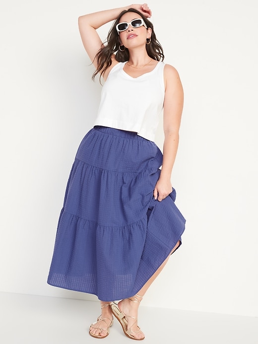 Image number 3 showing, High-Waisted Tiered Seersucker Maxi Skirt for Women
