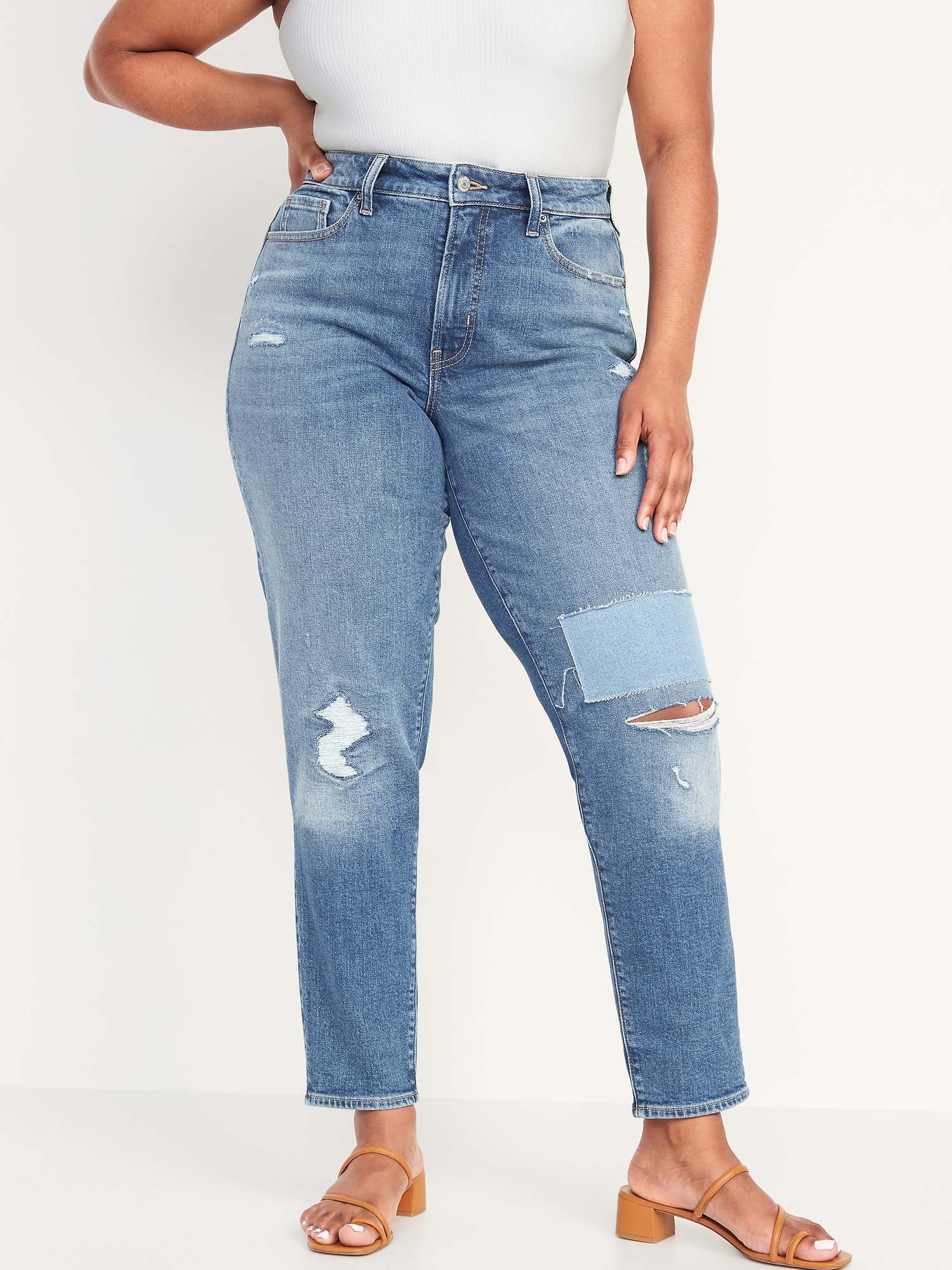 Curvy High-Waisted OG Straight Patchwork Ankle Jeans for Women | Old Navy