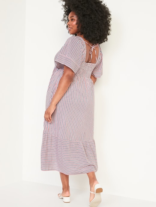 Image number 6 showing, Fit & Flare Short-Sleeve Striped Tie-Back Midi Dress for Women
