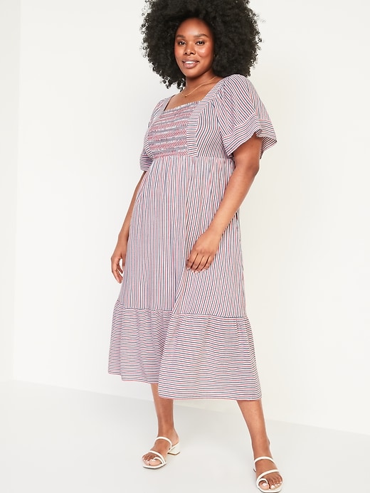 Image number 5 showing, Fit & Flare Short-Sleeve Striped Tie-Back Midi Dress for Women