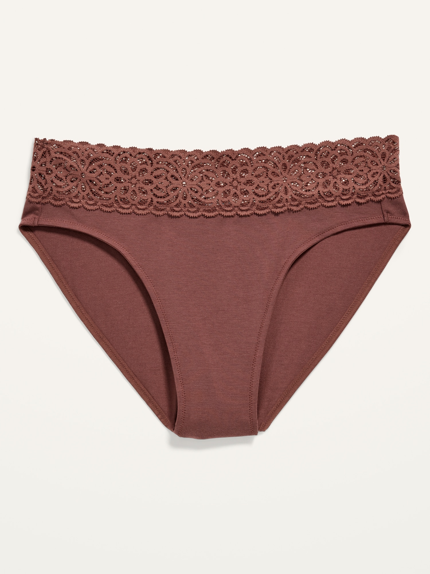 Old Navy Mid-Rise Supima® Cotton-Blend Lace-Trimmed Bikini Underwear for Women brown. 1
