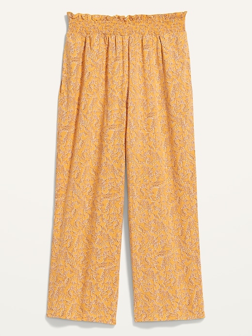 Image number 4 showing, High-Waisted Floral-Print Cropped Smocked Wide-Leg Pajama Pants