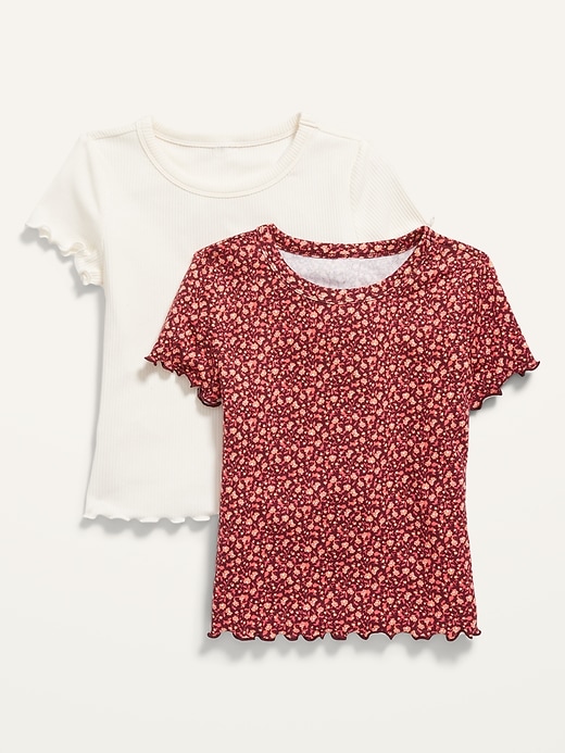 View large product image 1 of 2. Rib-Knit Lettuce-Edge T-Shirt 2-Pack for Girls