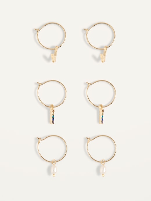 View large product image 1 of 1. Real Gold-Plated Hoop Earrings 3-Pack for Women