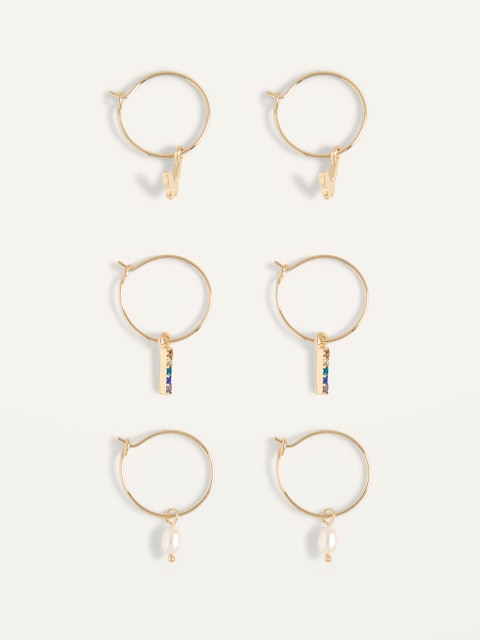 Real Gold-Plated Hoop Earrings 3-Pack for Women