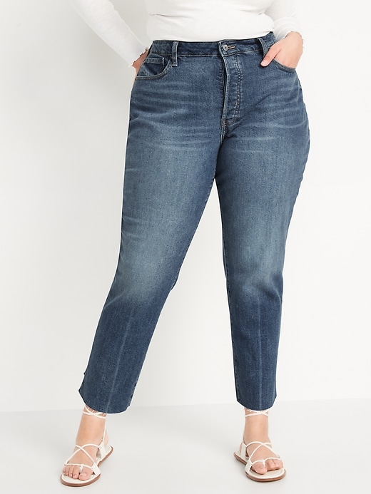 Image number 7 showing, Curvy High-Waisted Button-Fly OG Straight Cut-Off Jeans