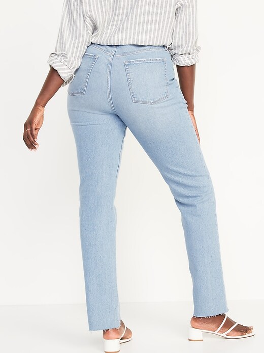 Image number 6 showing, High-Waisted Button-Fly Slouchy Straight Ripped Cut-Off Jeans for Women