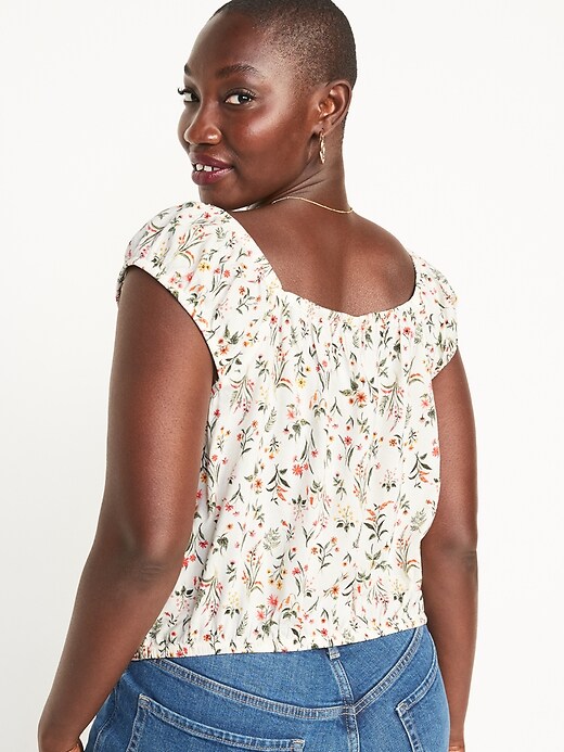 Image number 6 showing, Puff-Sleeve Cropped Floral-Print Pintucked Blouse for Women