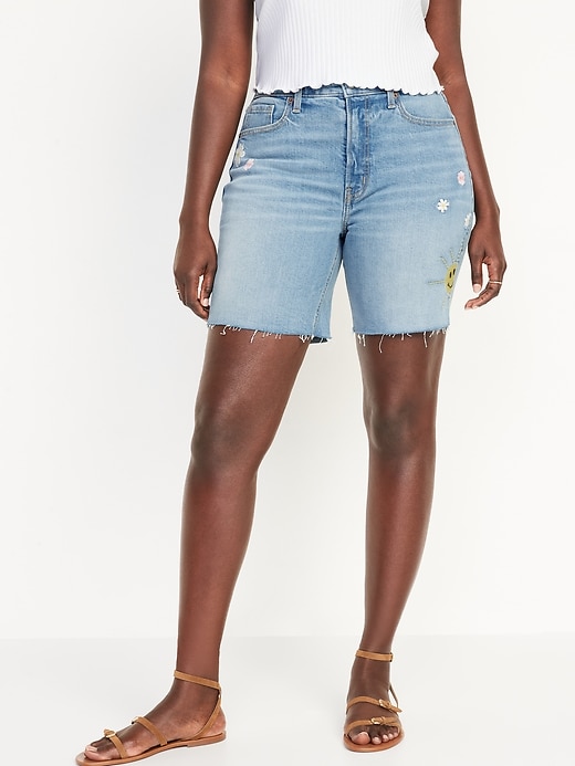Image number 5 showing, High-Waisted O.G. Straight Embroidered Cut-Off Jean Shorts -- 7-inch inseam