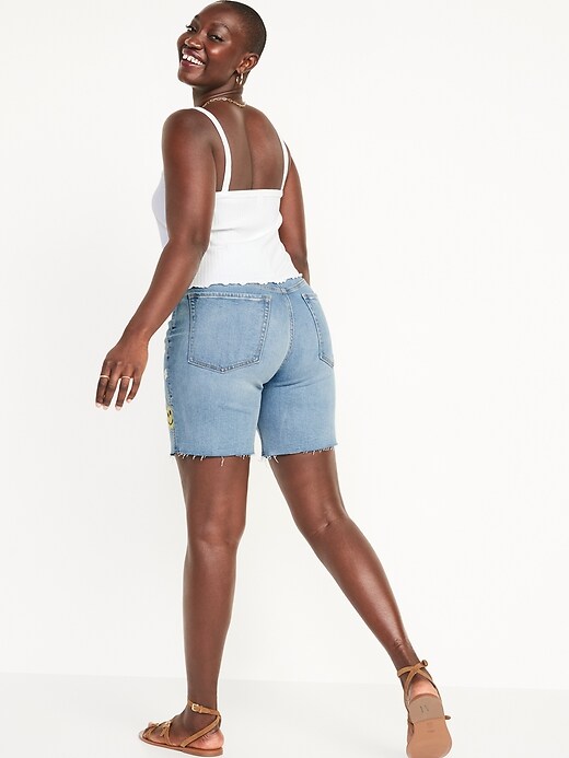Image number 6 showing, High-Waisted O.G. Straight Embroidered Cut-Off Jean Shorts -- 7-inch inseam